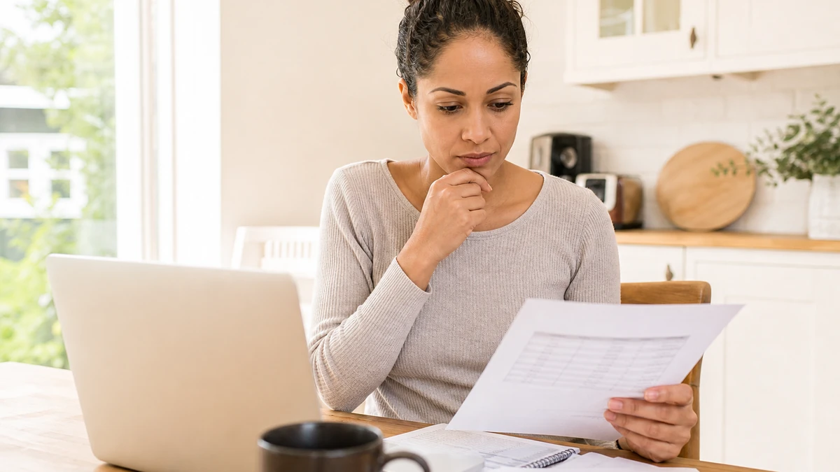Woman reviewing an itemized Brazilian butt lift treatment estimate at home
