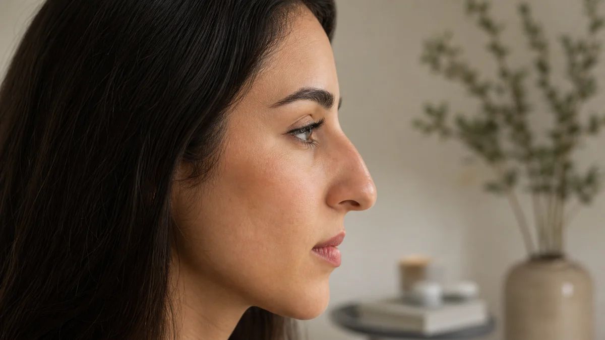 Facial profile photographed for rhinoplasty comparison