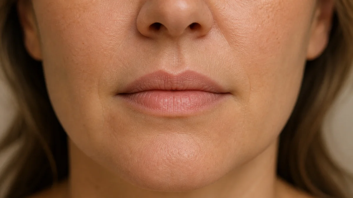 Natural close editorial view of the upper lip and philtrum for lip lift planning