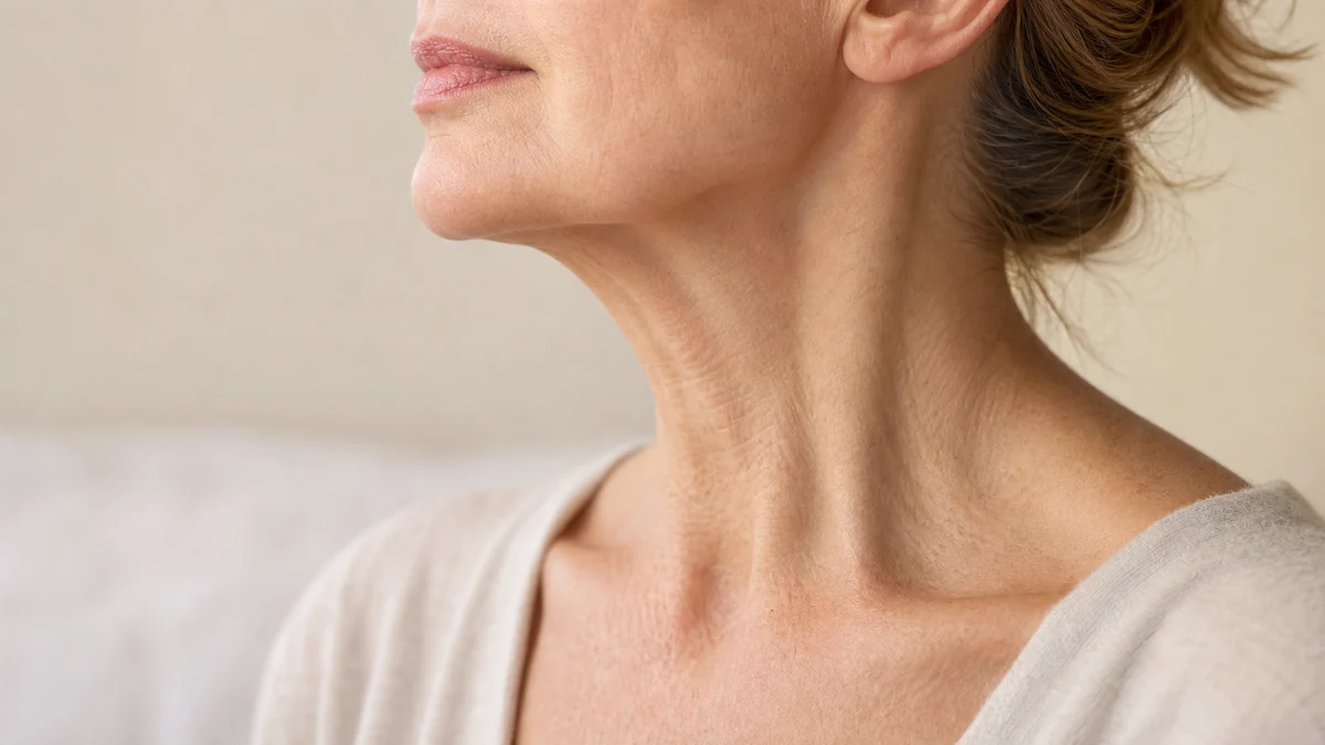 Adult neck and jawline shown in profile