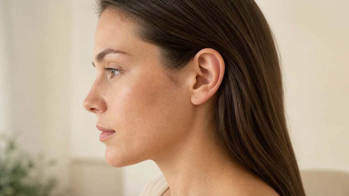 Natural side-profile editorial view with the ear clearly visible for otoplasty