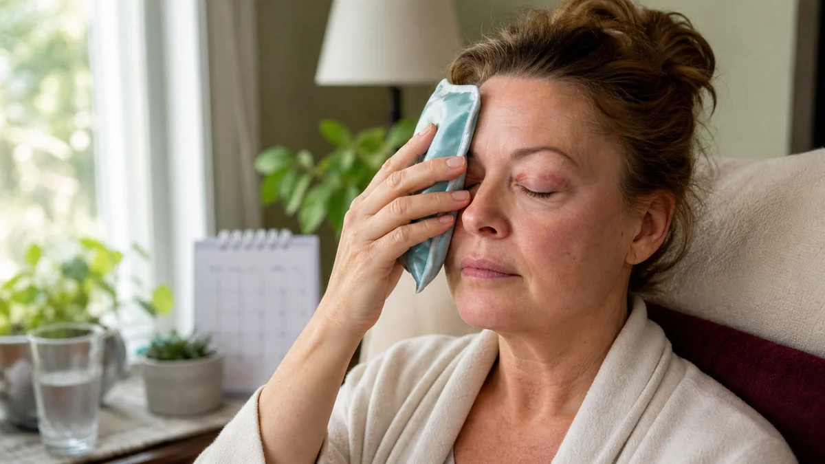 Adult patient resting during early eyelid surgery recovery