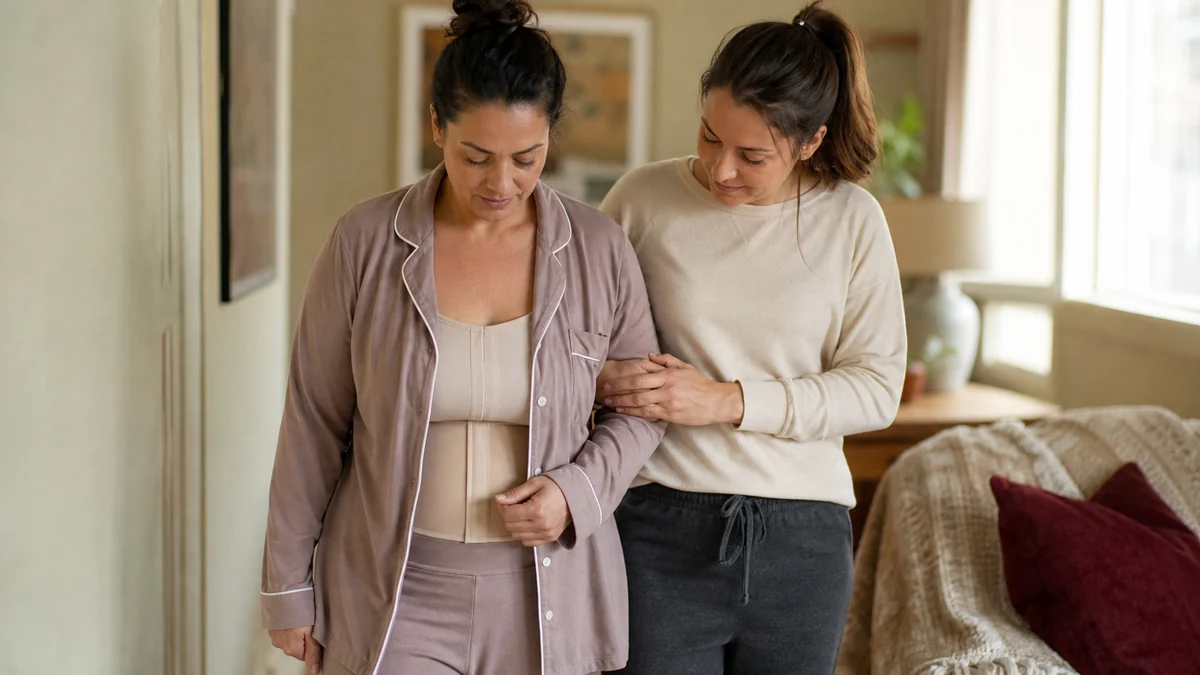 Adult patient preparing for combined-procedure recovery at home